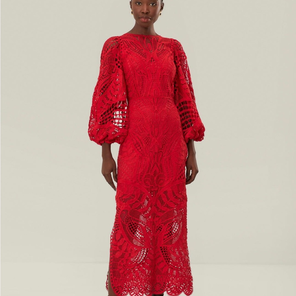 FARM Rio Red Bishop Sleeve Gown